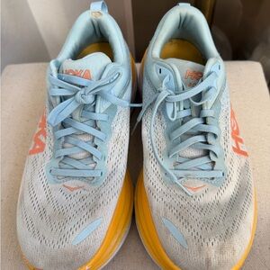 Hoka Sky Blue and Yellow Athletic Shoes